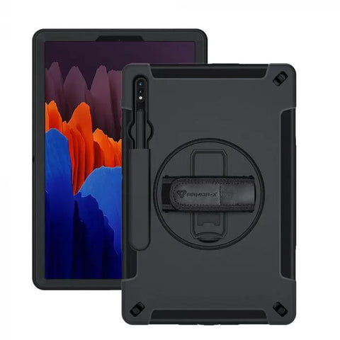 RIN-SS-S7P | SAMSUNG GALAXY TAB S7 PLUS S7+ SM-T970 / T975 / T976B / Tab S7 FE SM-T730 / T733 / T736B / T735NZ | RAINPROOF MILITARY GRADE RUGGED CASE WITH HAND STRAP AND KICK-STAND