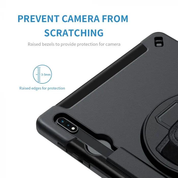 RIN-SS-S7P | SAMSUNG GALAXY TAB S7 PLUS S7+ SM-T970 / T975 / T976B / Tab S7 FE SM-T730 / T733 / T736B / T735NZ | RAINPROOF MILITARY GRADE RUGGED CASE WITH HAND STRAP AND KICK-STAND