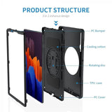 SAMSUNG GALAXY TAB S7 PLUS S7+ SM-T970 / T975 / T976B / Tab S7 FE SM-T730 / T733 / T736B / T735NZ | RAINPROOF MILITARY GRADE RUGGED CASE WITH HAND STRAP AND KICK-STAND | RIN-SS-S7P — view 3