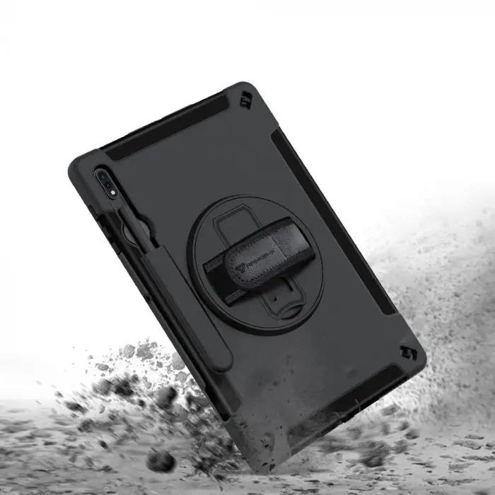 RIN-SS-X800 | Samsung Galaxy Tab S8+ S8 Plus SM-X800 / X806 & S7+ / S7 FE | Rainproof military grade rugged case with hand strap and kick-stand