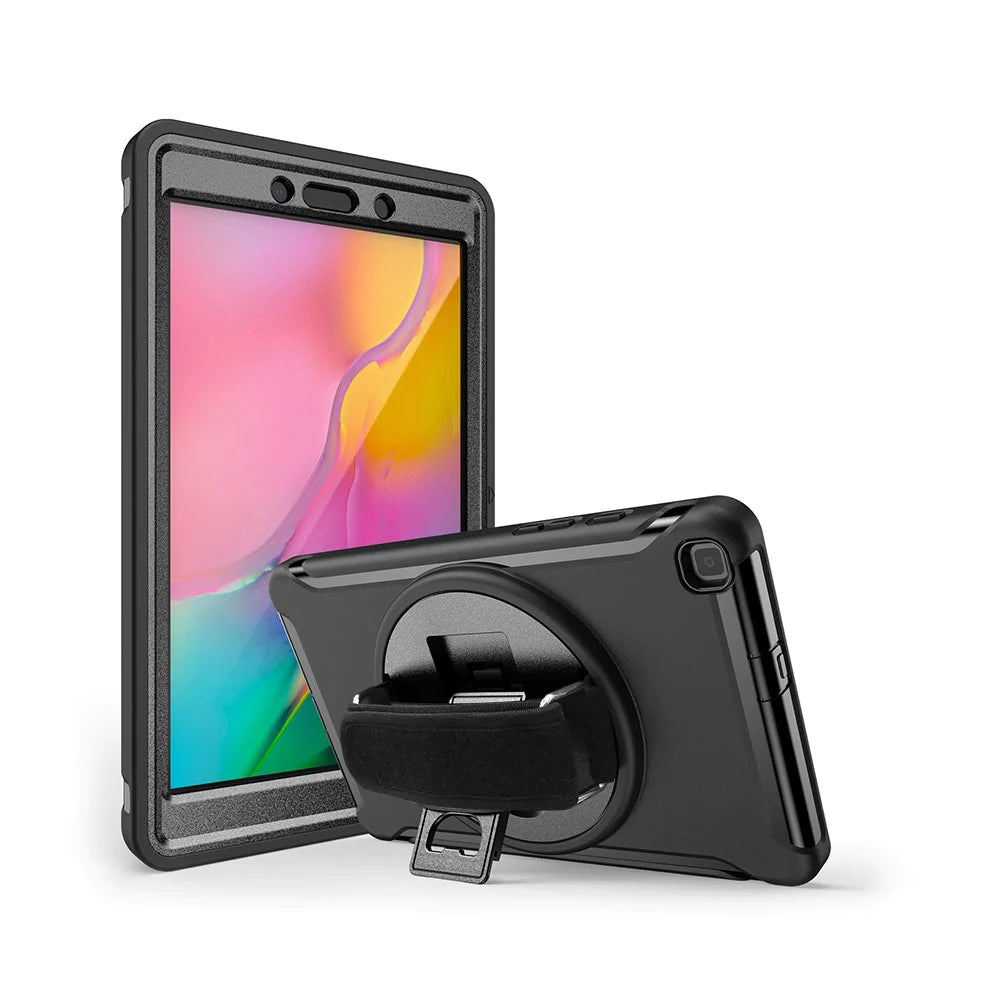 Samsung Galaxy Tab A 8.0 (2019) T290 T295 | Rainproof military grade rugged case with hand strap and kick-stand | RIN-SS-T290