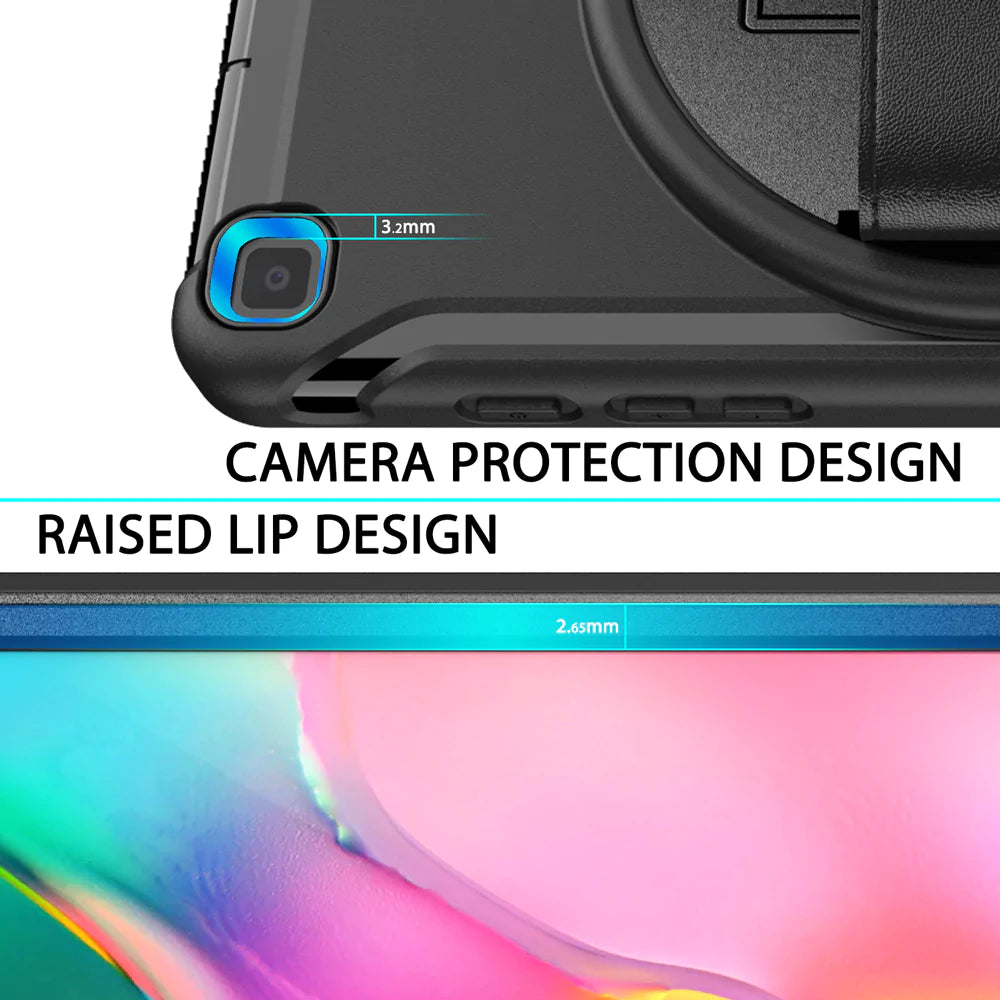 Samsung Galaxy Tab A 8.0 (2019) T290 T295 | Rainproof military grade rugged case with hand strap and kick-stand | RIN-SS-T290