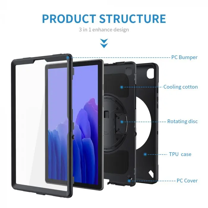 RIN-SS-T500 | SAMSUNG GALAXY TAB A7 10.4 SM-T500/T505/T507 | RAINPROOF MILITARY GRADE RUGGED CASE WITH HAND STRAP AND KICK-STAND