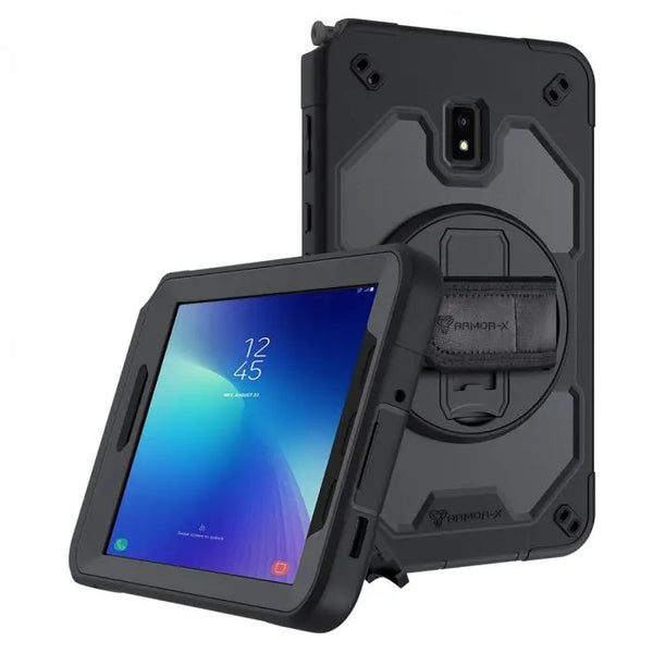 RIN-SS-T570 | SAMSUNG GALAXY TAB ACTIVE 3 T570 T575 T577 | RAINPROOF MILITARY GRADE RUGGED CASE WITH HAND STRAP AND KICK-STAND