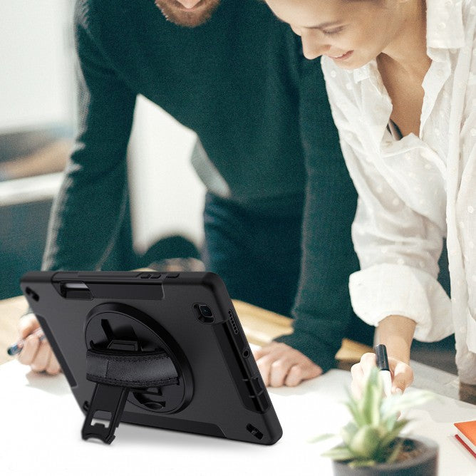 Samsung Galaxy Tab S8 SM-X700 / X706 & S7 SM-T870 / T875 | Rainproof military grade rugged case with hand strap and kick-stand | RIN-SS-X700
