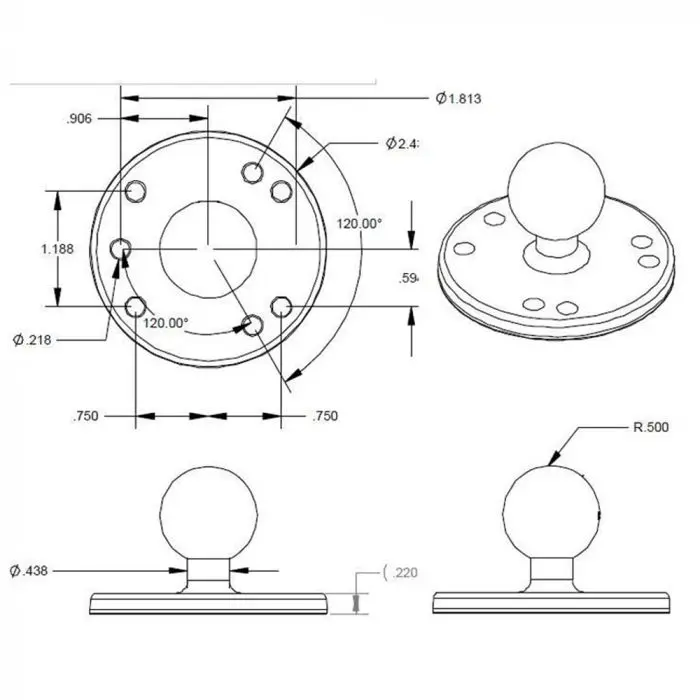2.5" Round Plate Amps Mount | One-Lock For Tablet | X-P22T